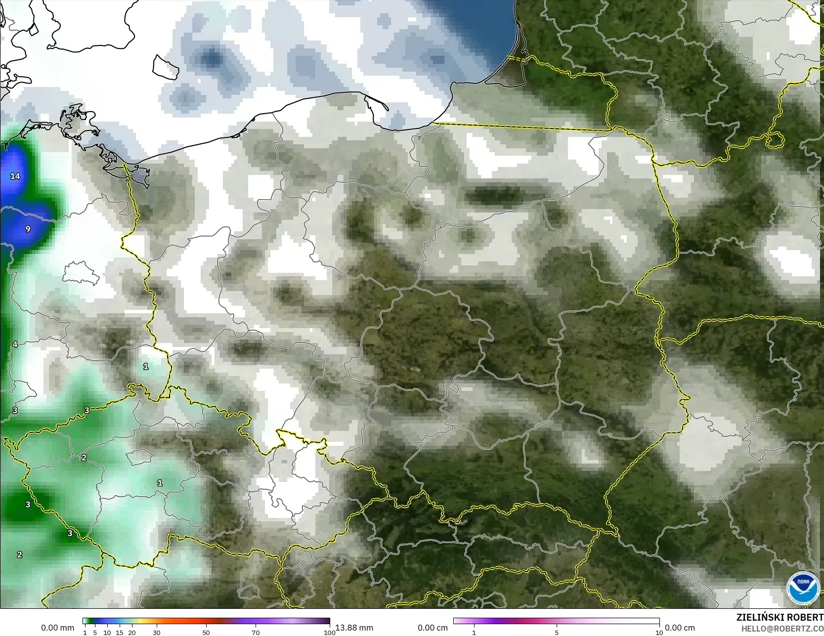 GFS model - Polska, Opady, chmury i ciśnienie