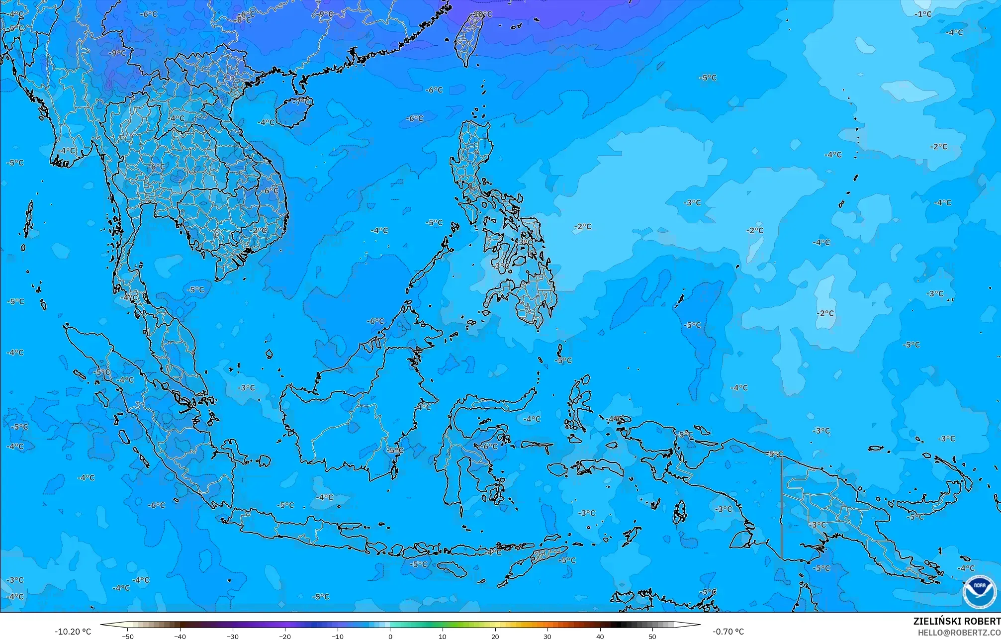 GFS model - Azja Południowo-Wschodnia, Temperatura na 500 hPa