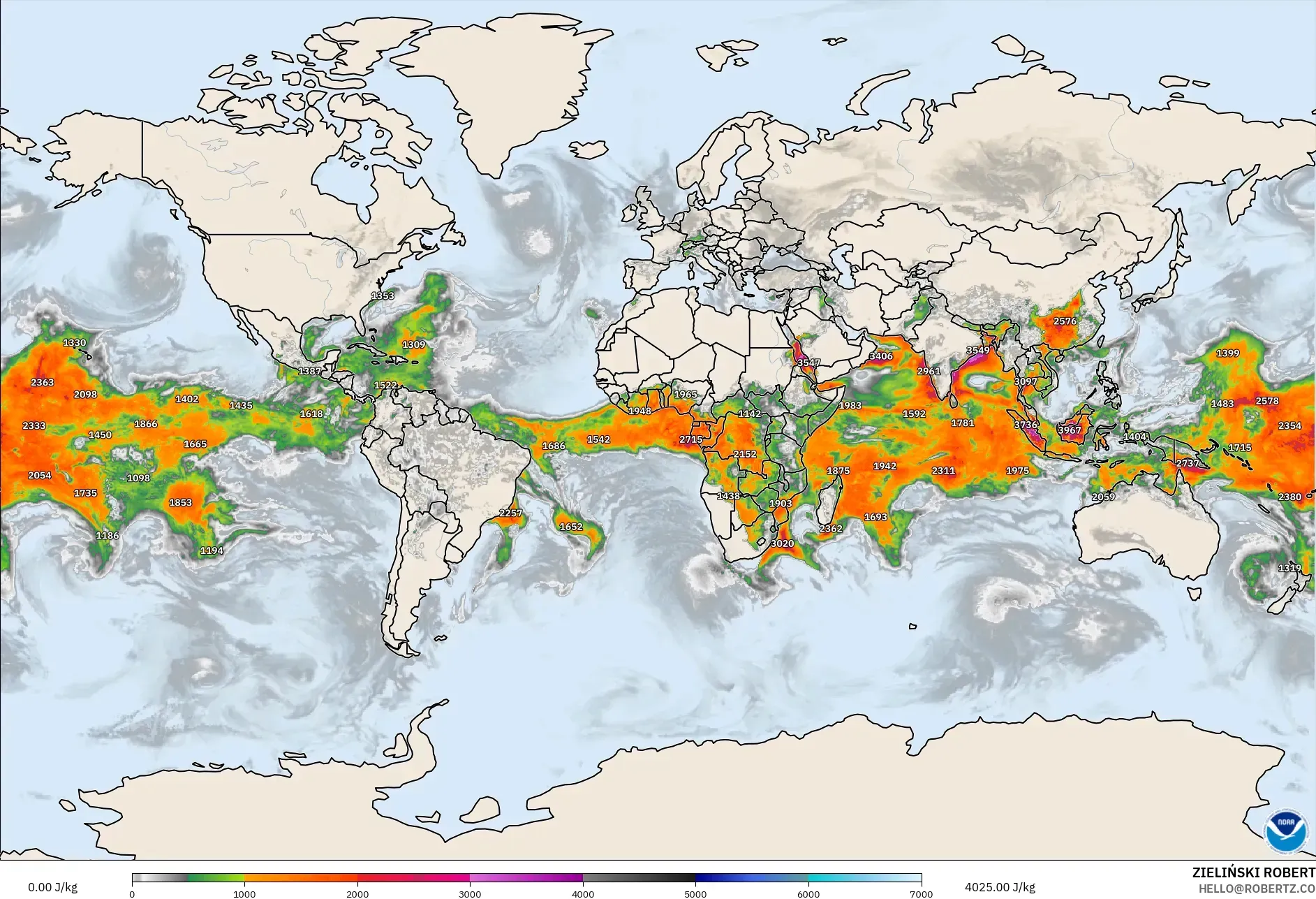 GFS model - Świat, CAPE