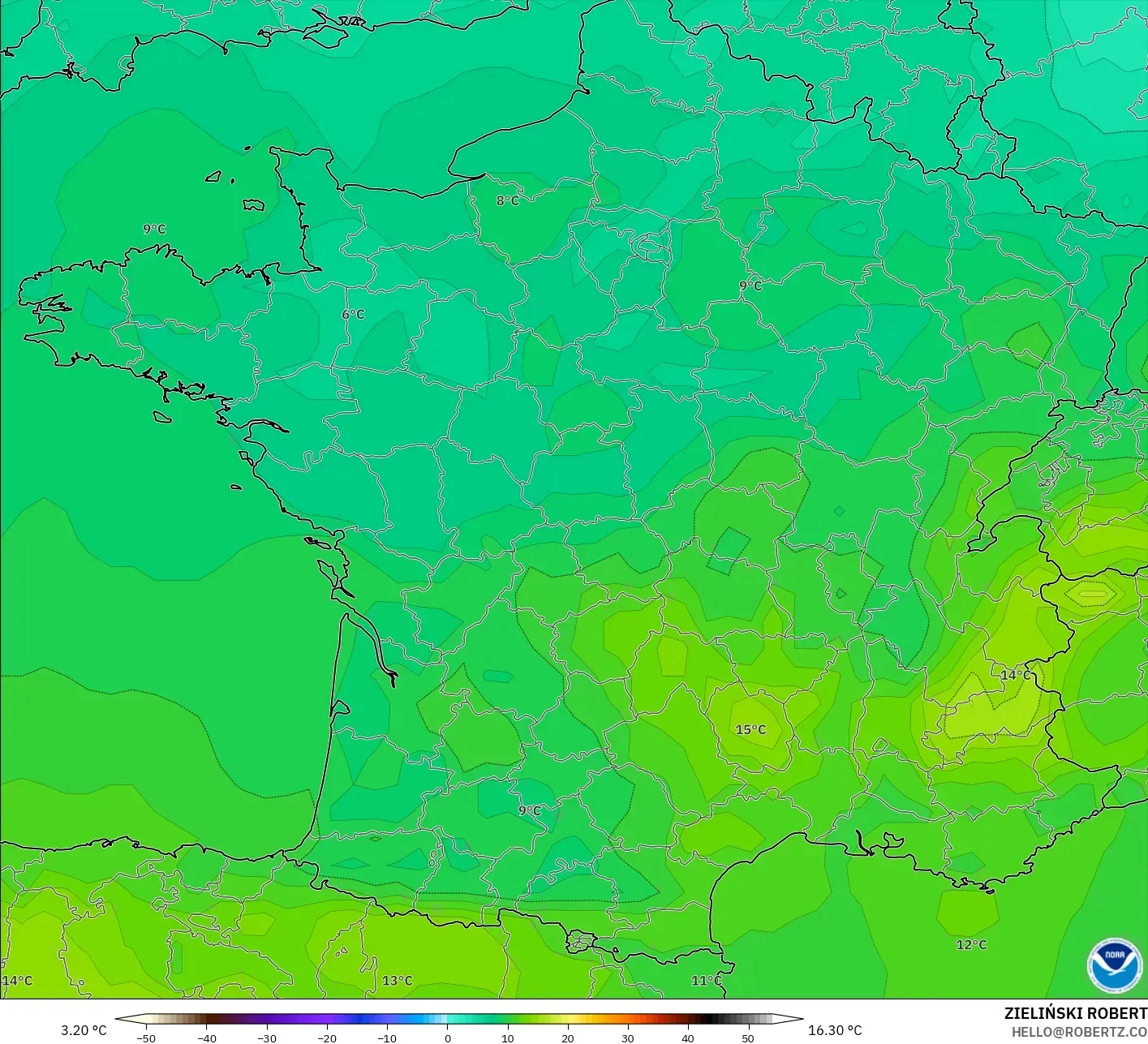 GFS model - Francja, Temperatura na 850 hPa