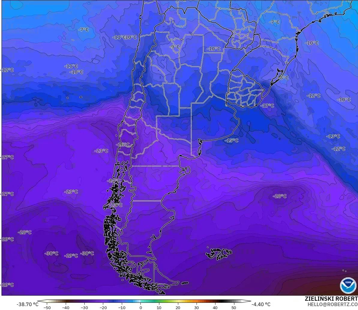 GFS model - Argentyna, Temperatura na 500 hPa