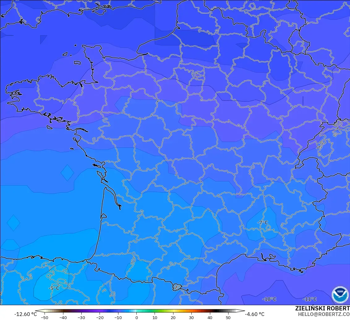 GFS model - Francja, Temperatura na 500 hPa