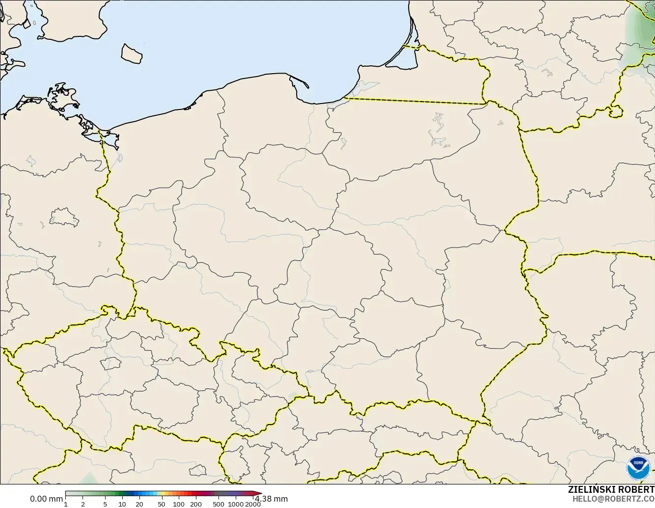 GFS model - Polska, Suma opadów