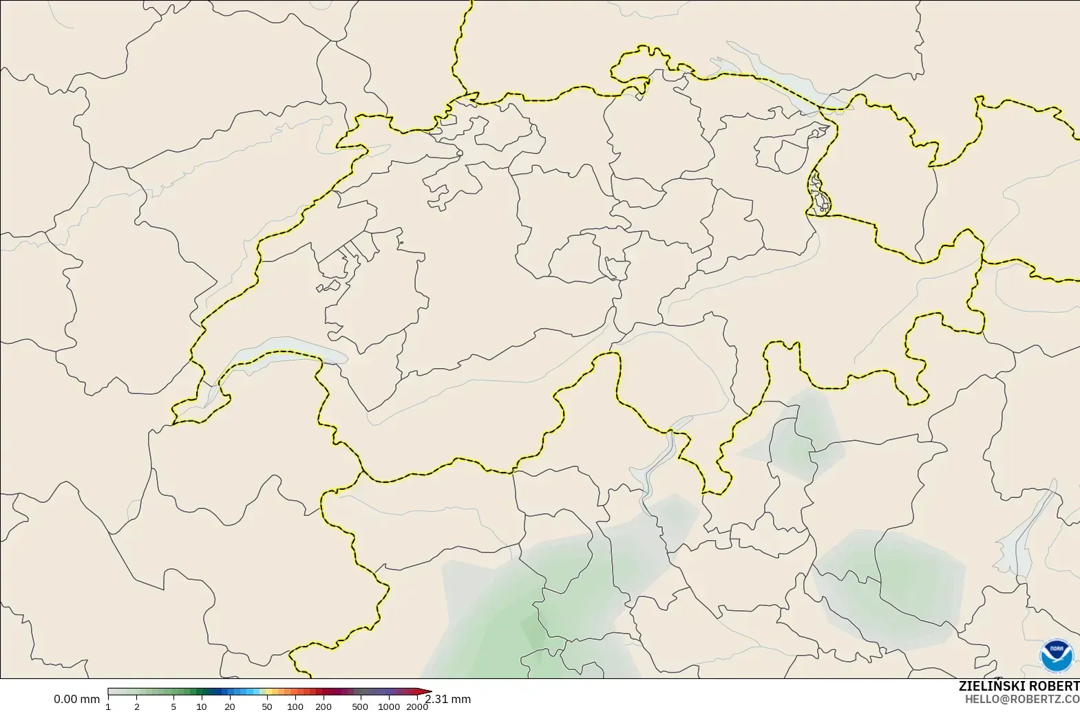 GFS model - Szwajcaria, Suma opadów