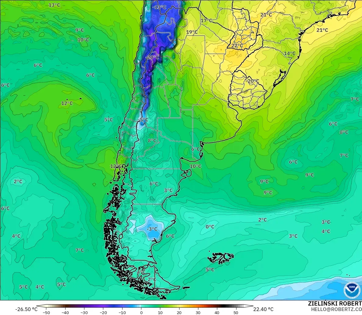 GFS model - Argentyna, Punkt rosy na 2 m