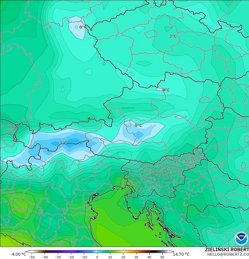GFS model - Austria, Punkt rosy na 2 m