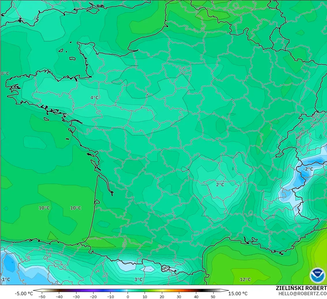 GFS model - Francja, Punkt rosy na 2 m