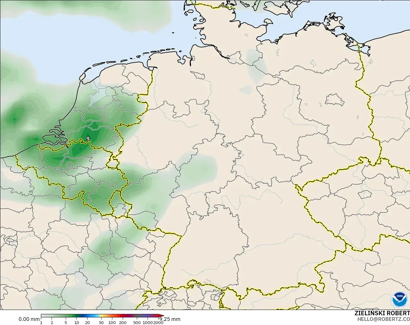 GFS model - Niemcy, Suma opadów