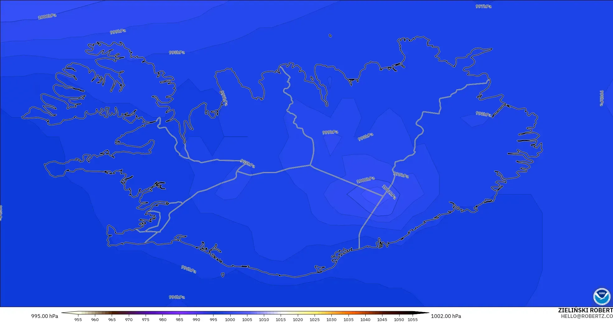 GFS model - Islandia, Ciśnienie