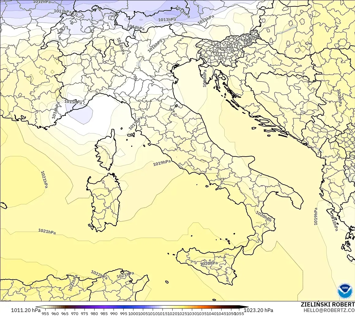GFS model - Włochy, Ciśnienie