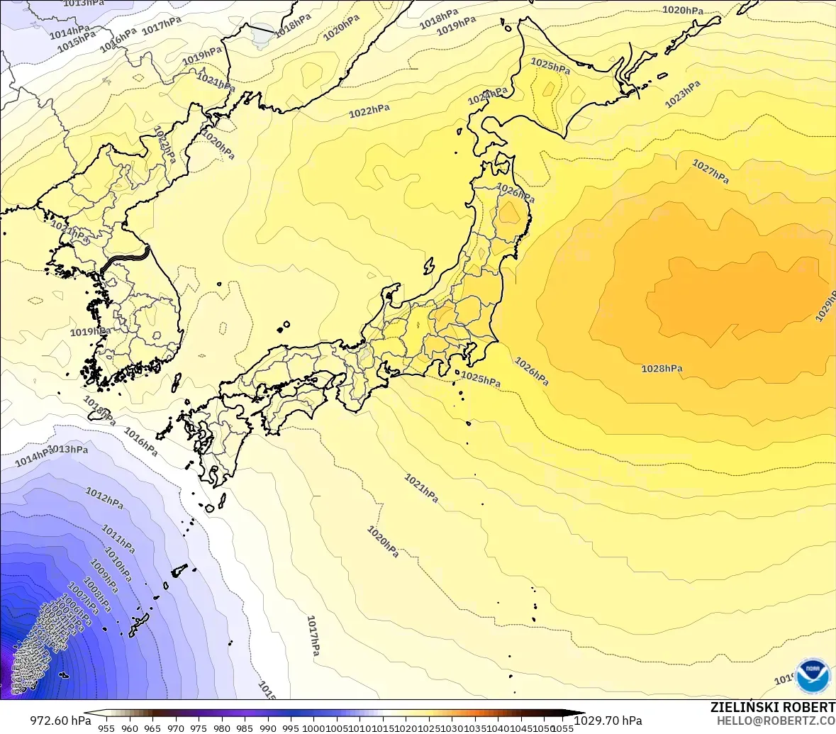 GFS model - Japonia, Ciśnienie