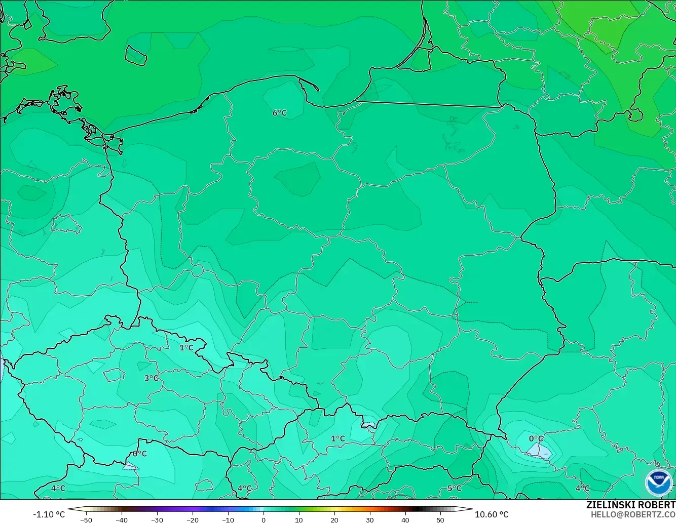 GFS model - Polska, Punkt rosy na 2 m