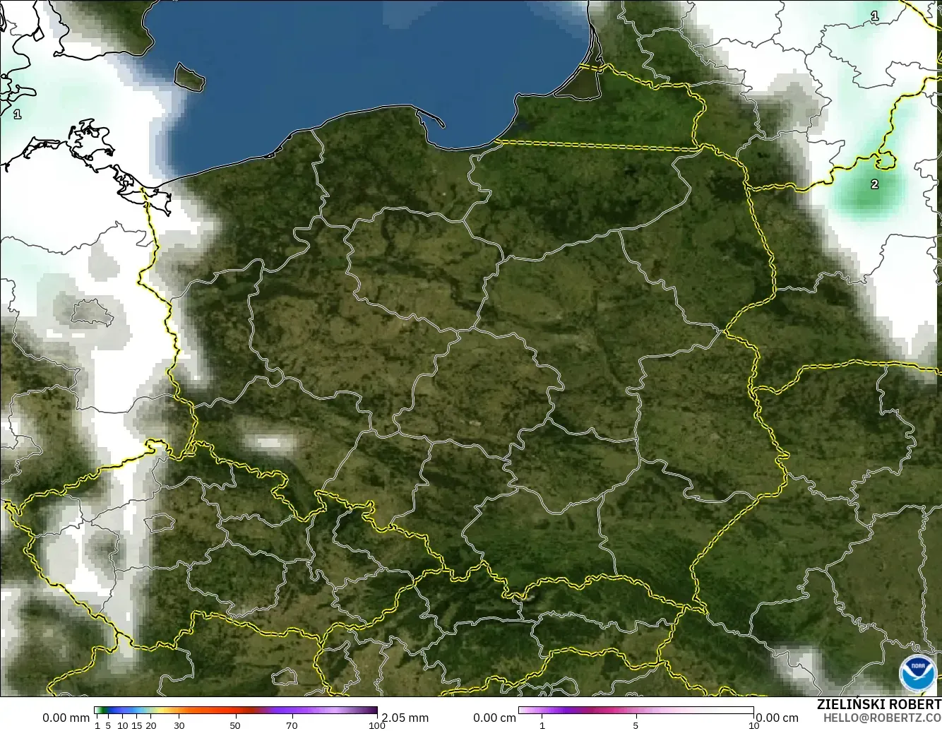 GFS model - Polska, Opady, chmury i ciśnienie