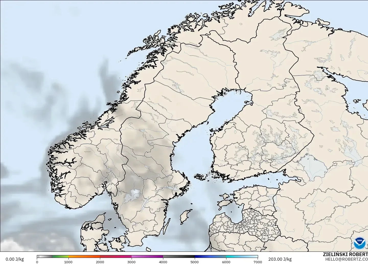 GFS model - Skandynawia, CAPE