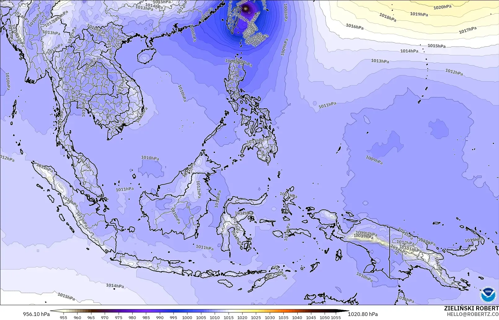GFS model - Azja Południowo-Wschodnia, Ciśnienie