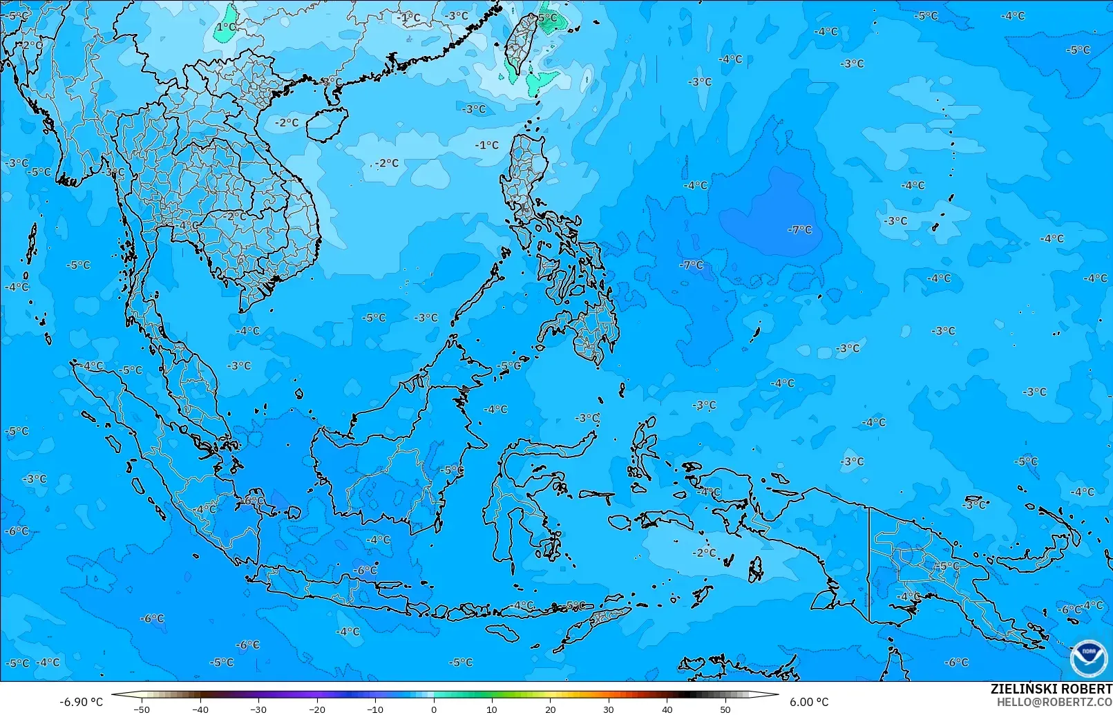 GFS model - Azja Południowo-Wschodnia, Temperatura na 500 hPa