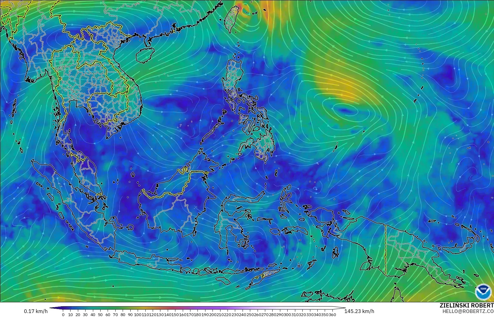 GFS model - Azja Południowo-Wschodnia, Wiatr na 300 hPa (prąd strumieniowy)