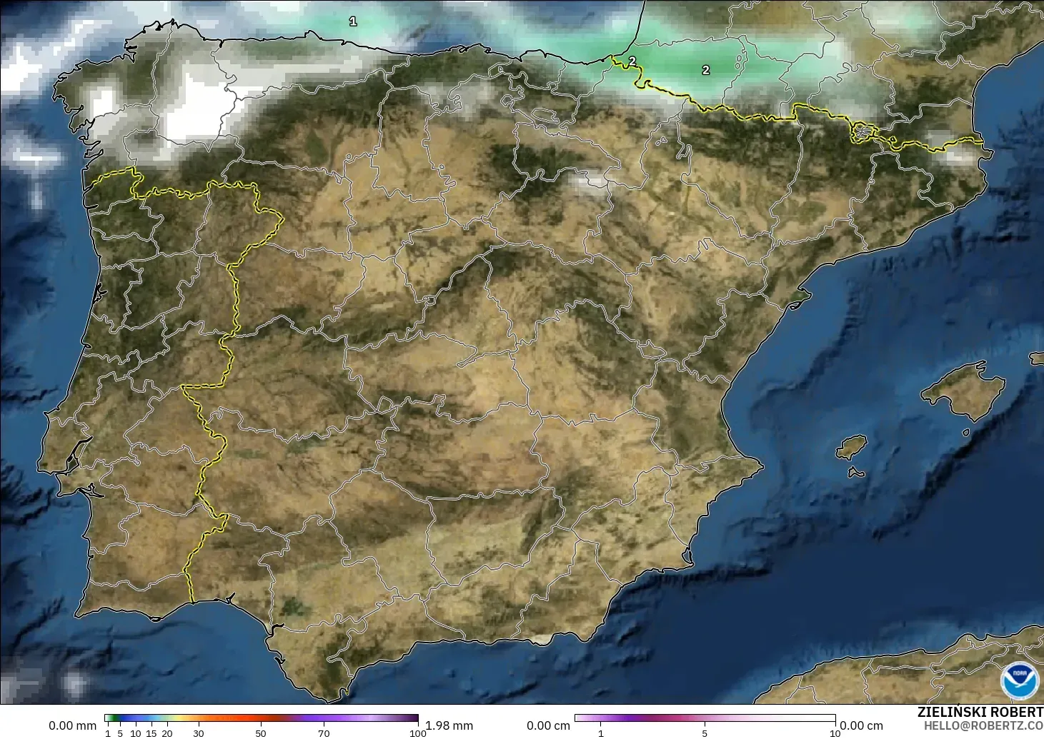 GFS model - Hiszpania, Opady, chmury i ciśnienie