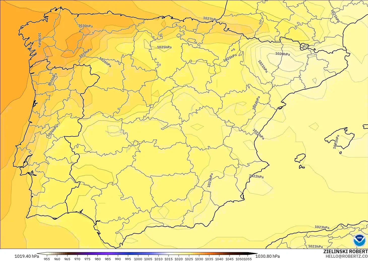 GFS model - Hiszpania, Ciśnienie