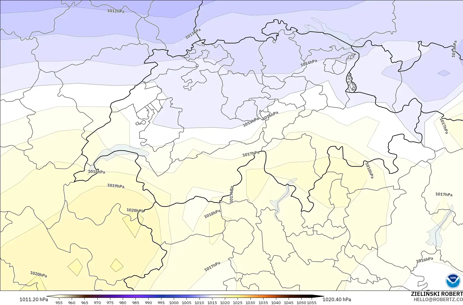 GFS model - Szwajcaria, Ciśnienie