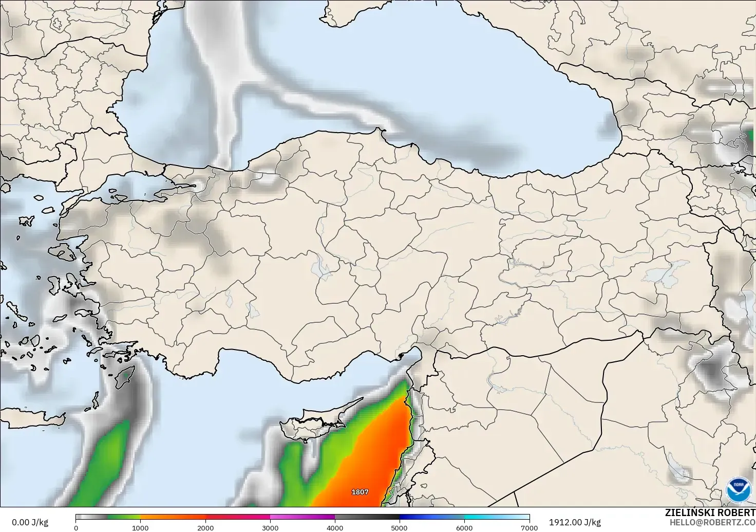 GFS model - Turcja, CAPE