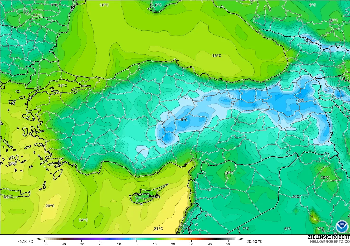 GFS model - Turcja, Punkt rosy na 2 m