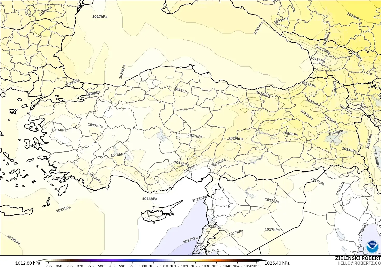 GFS model - Turcja, Ciśnienie