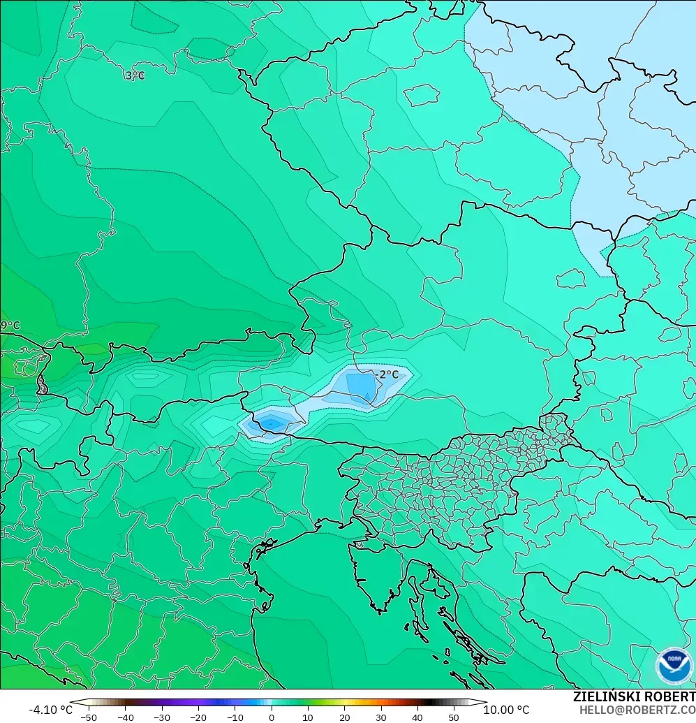 GFS model - Austria, Temperatura na 850 hPa