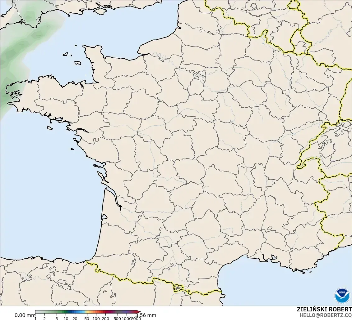 GFS model - Francja, Suma opadów