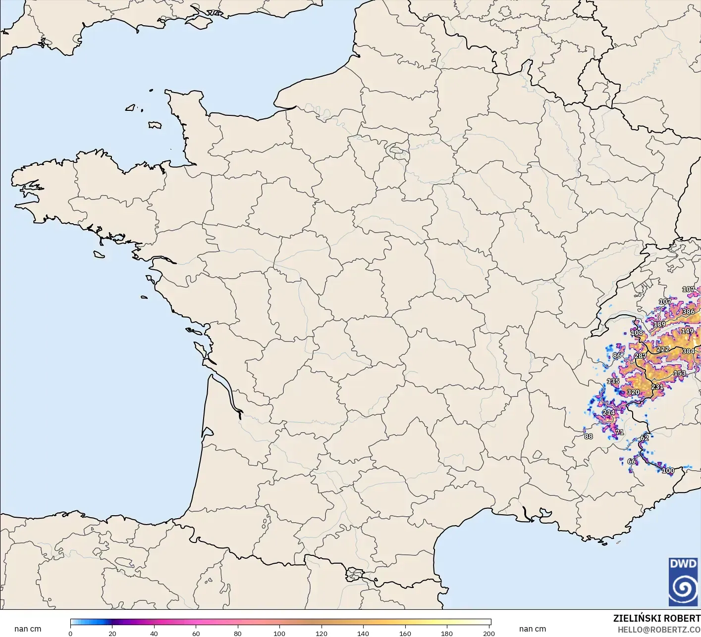ICON Niemcy 2 km model - Francja, Pokrywa śnieżna