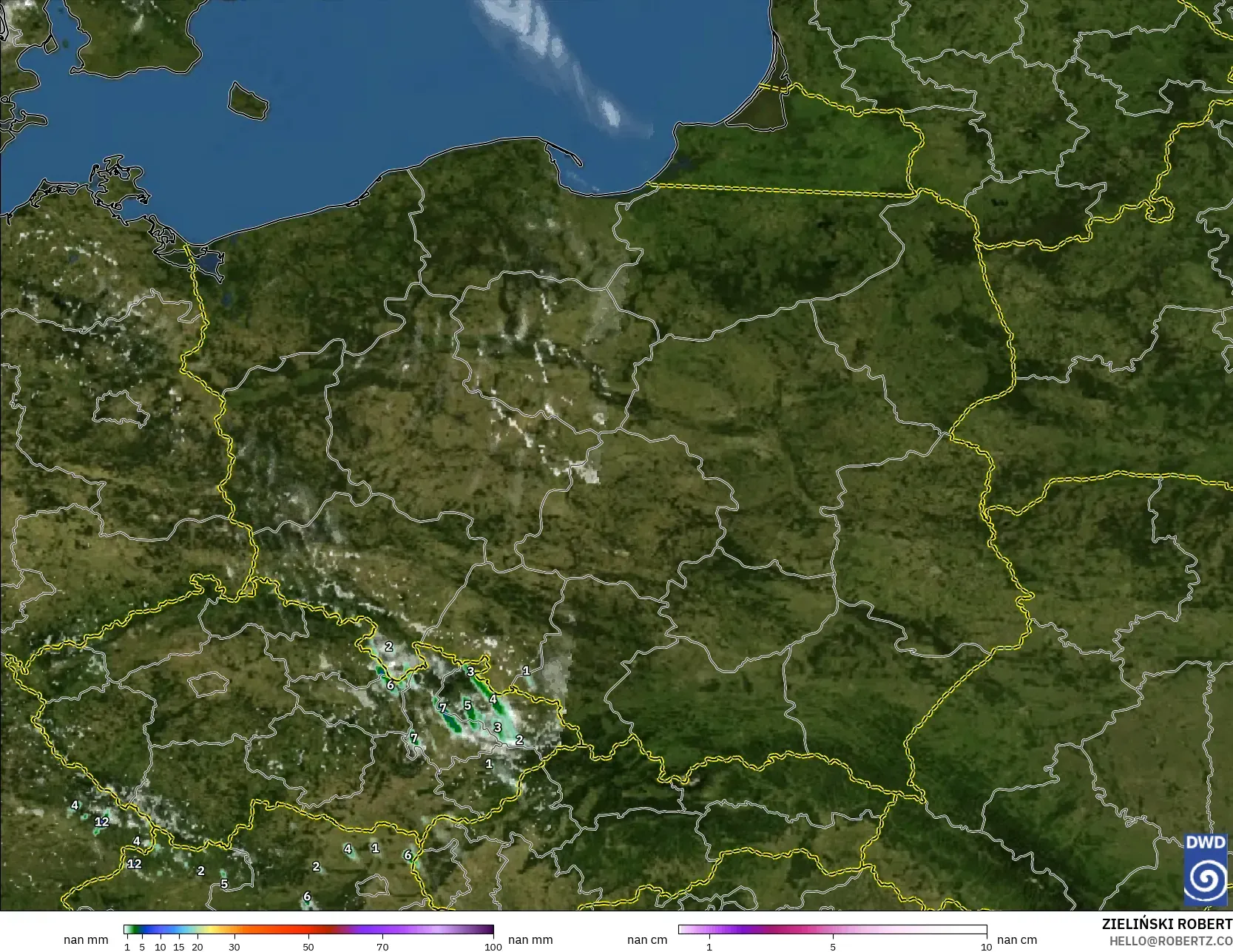 ICON Niemcy 2 km model - Polska, Opady, chmury i ciśnienie