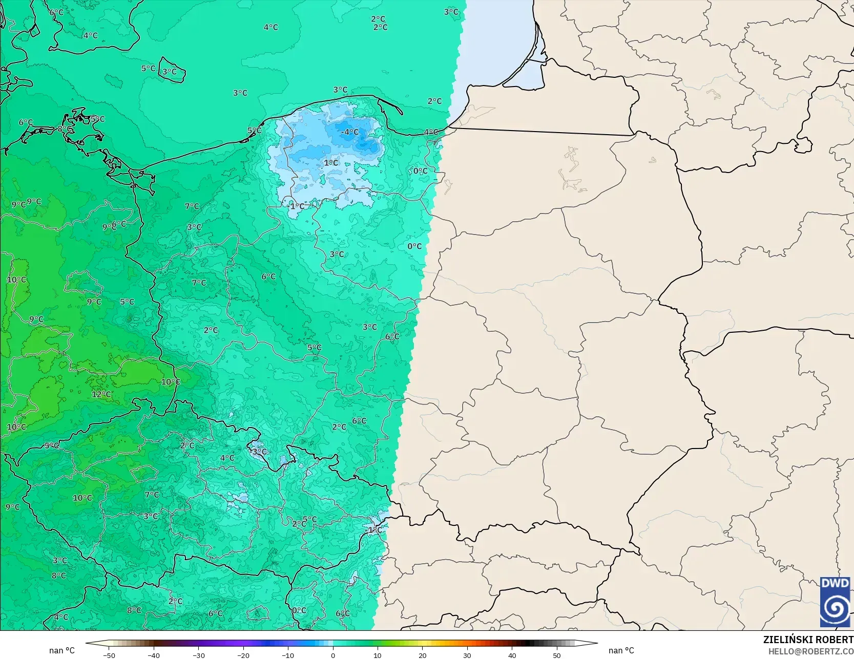 ICON Niemcy 2 km model - Polska, Punkt rosy na 2 m
