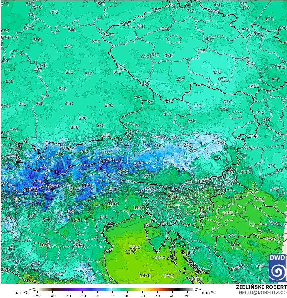 ICON Niemcy 2 km model - Austria, Punkt rosy na 2 m