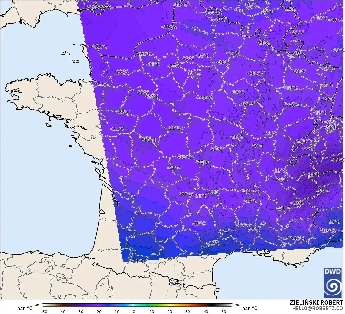 ICON Niemcy 2 km model - Francja, Temperatura na 500 hPa