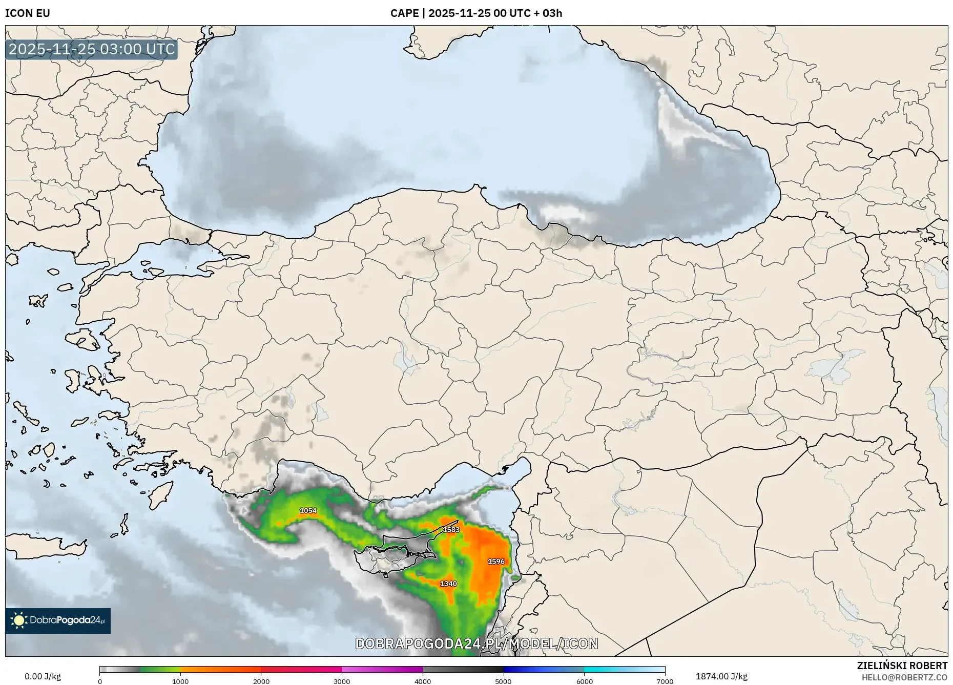 ICON model - Turcja, CAPE