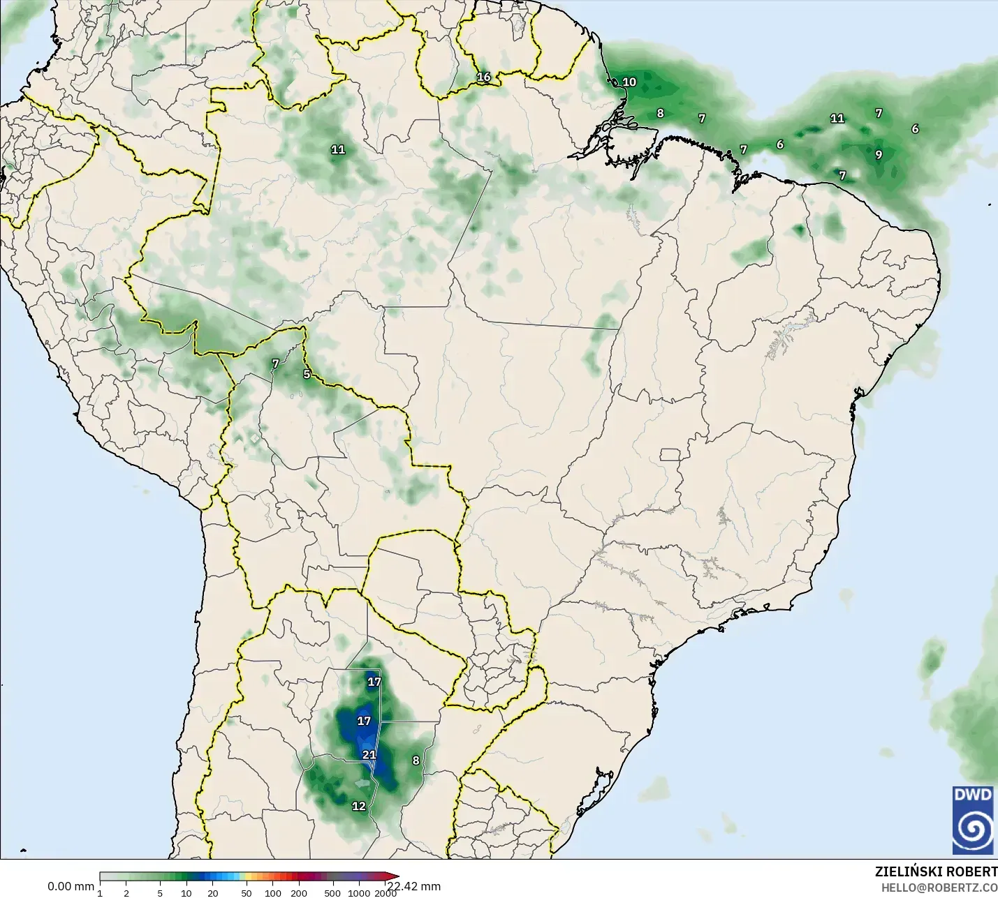 ICON model - Brazylia, Suma opadów