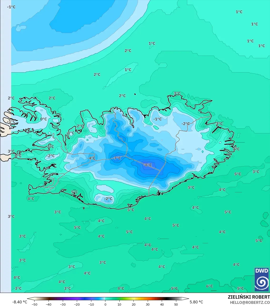 ICON model - Islandia, Punkt rosy na 2 m
