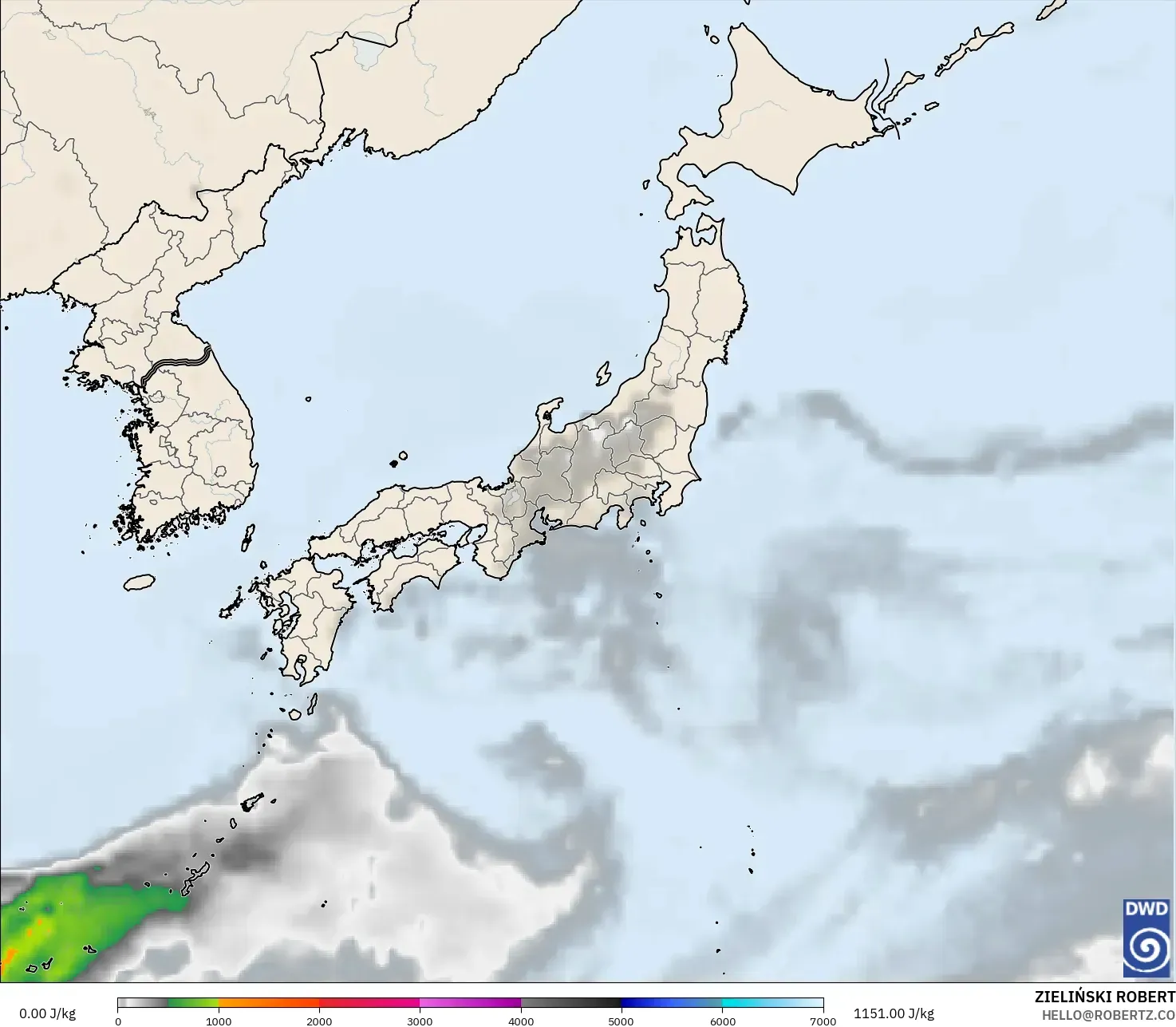 ICON model - Japonia, CAPE