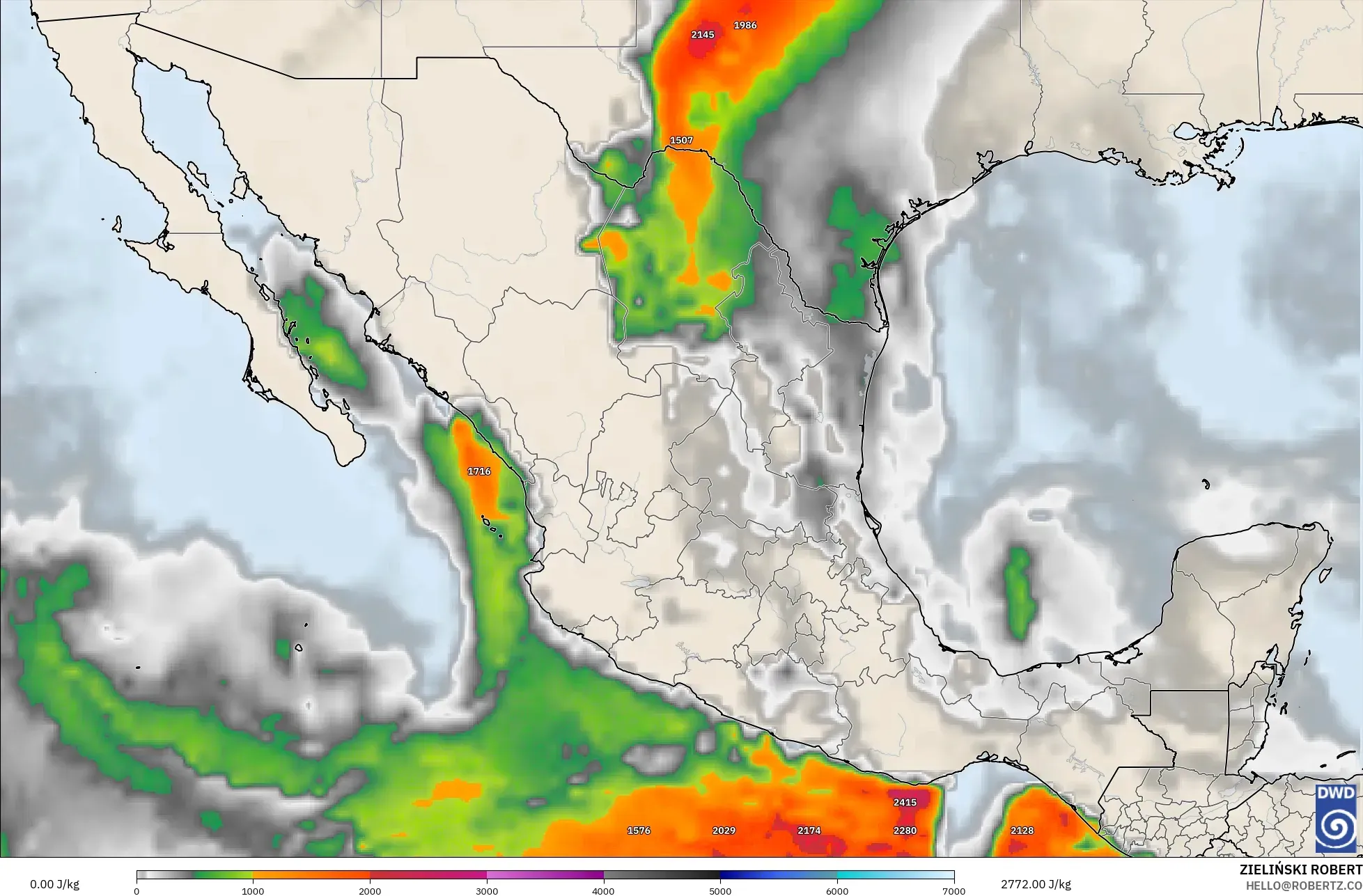 ICON model - Meksyk, CAPE