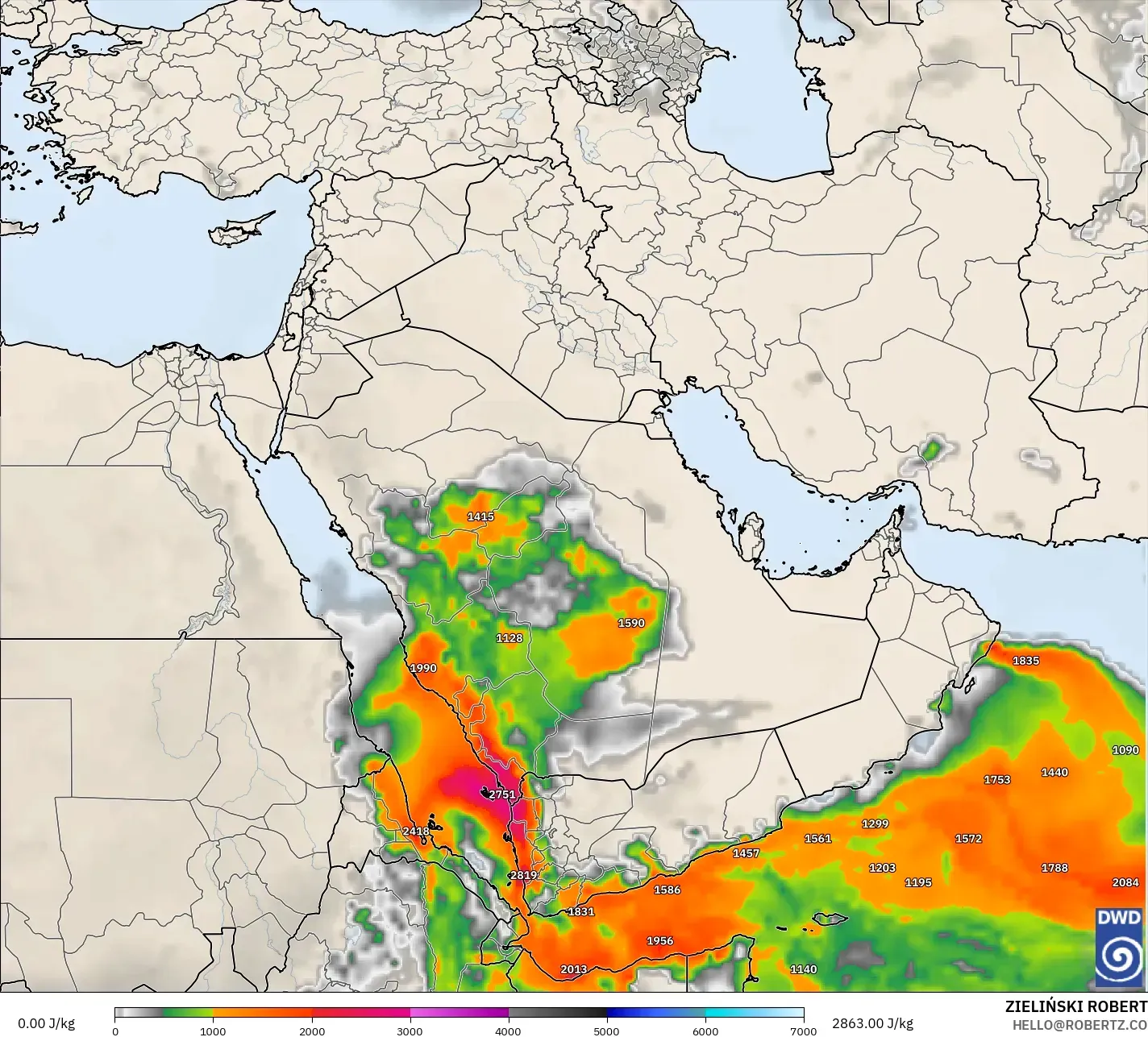 ICON model - Bliski Wschód, CAPE