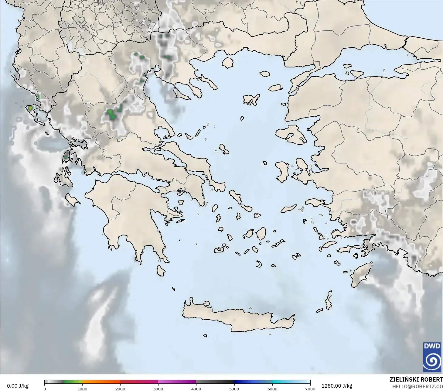 ICON model - Grecja, CAPE