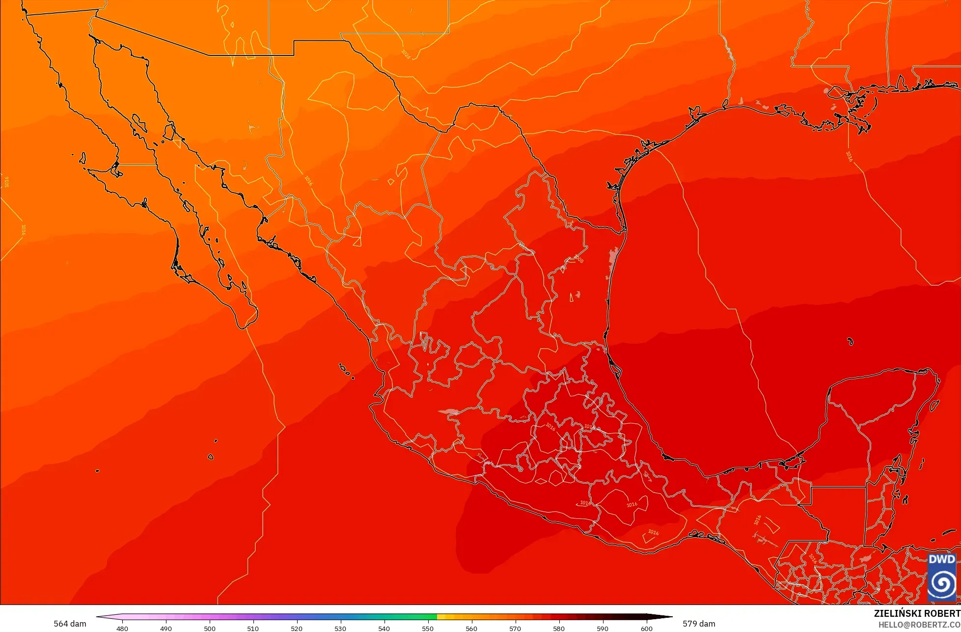 ICON model - Meksyk, Wysokość geopotencjalna na poziomie 500 hPa
