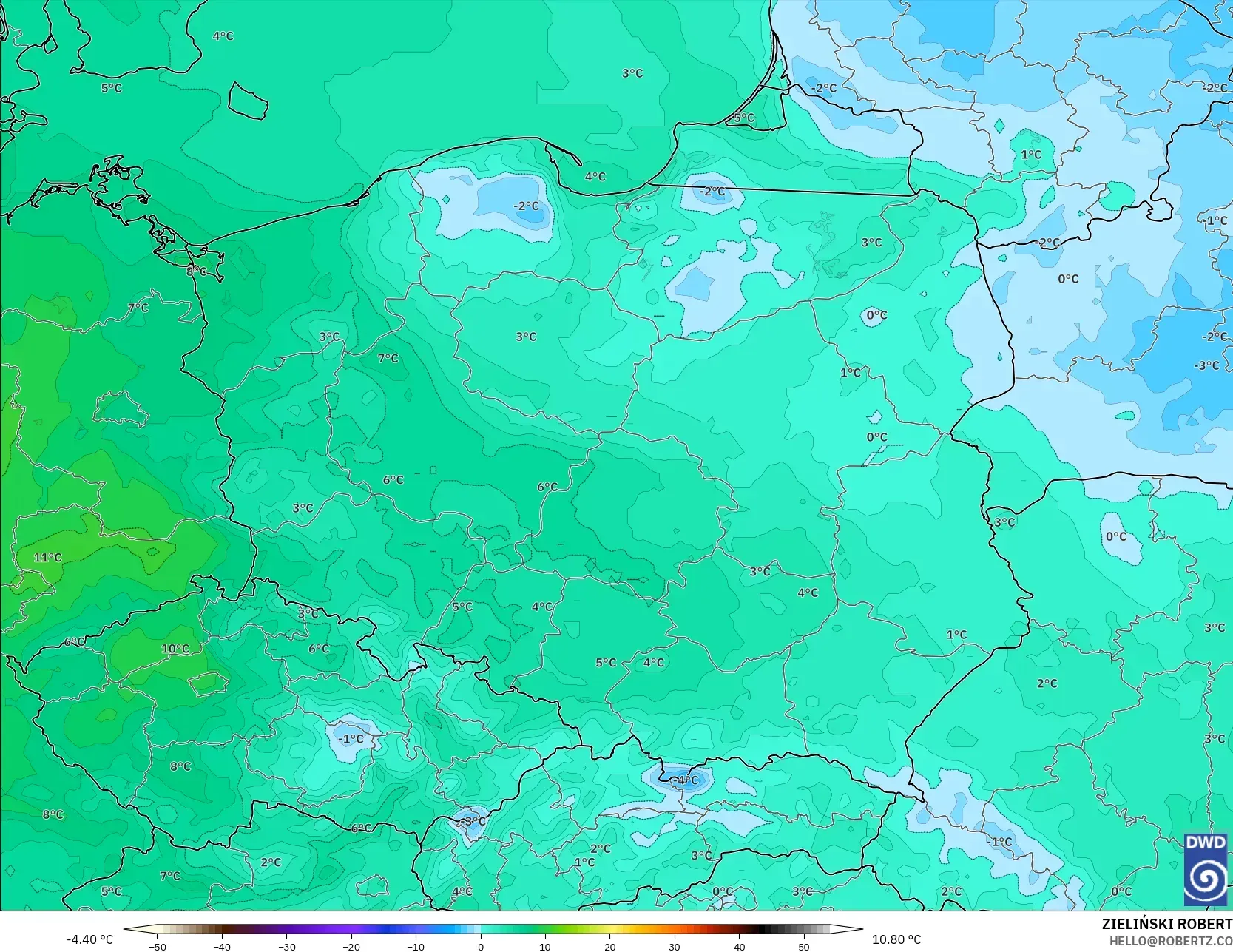 ICON model - Polska, Punkt rosy na 2 m