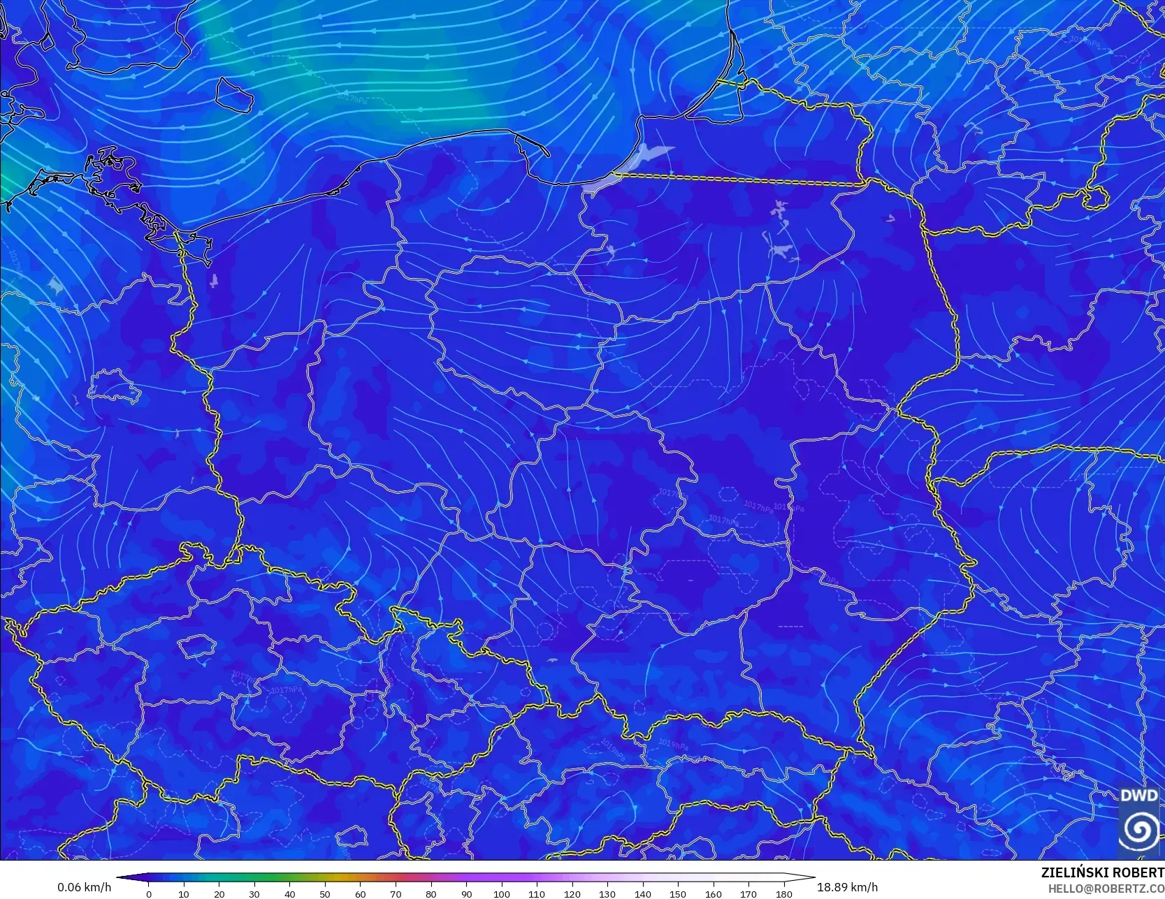 ICON model - Polska, Wiatr na 10 m