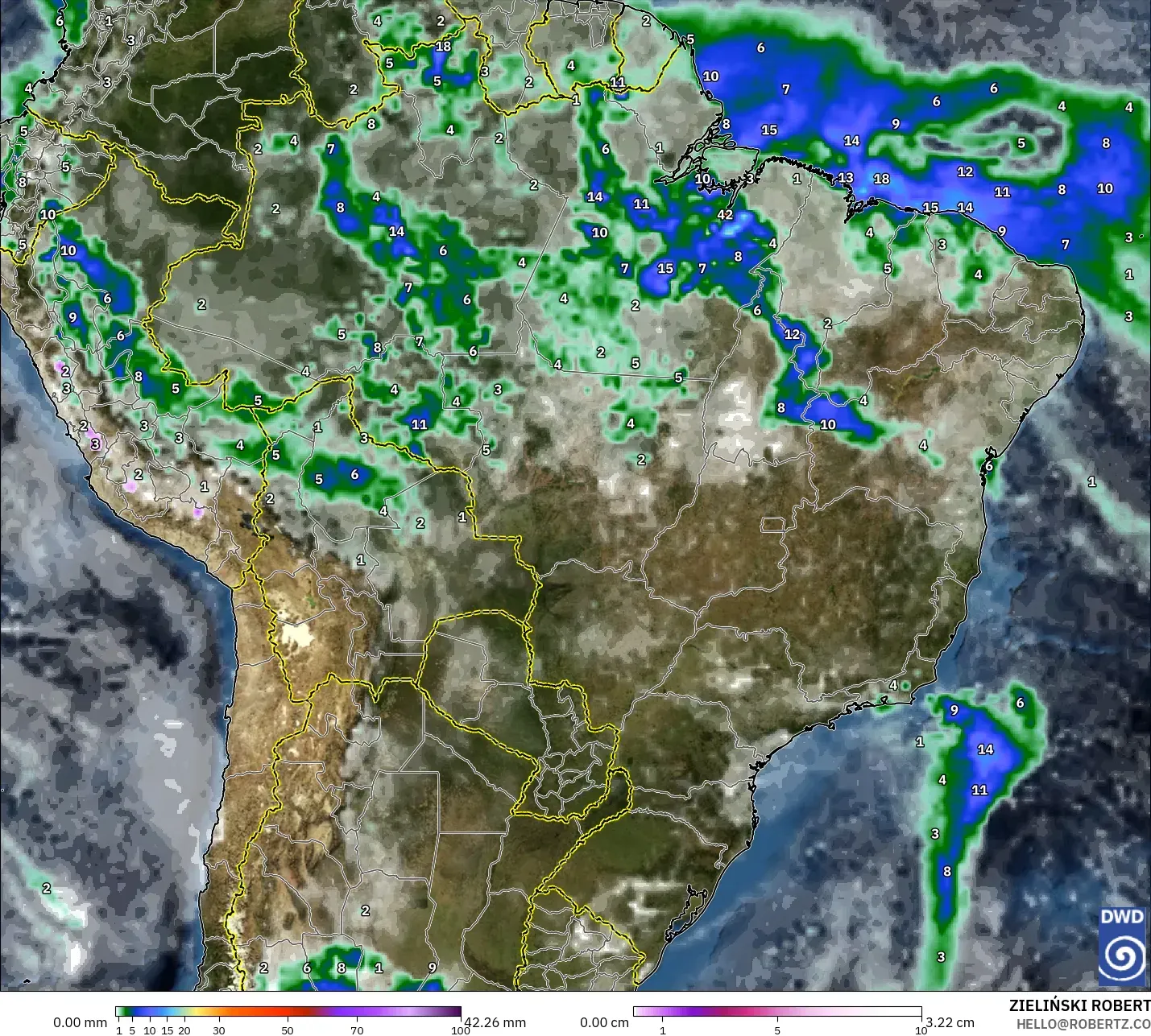 ICON model - Brazylia, Opady, chmury i ciśnienie