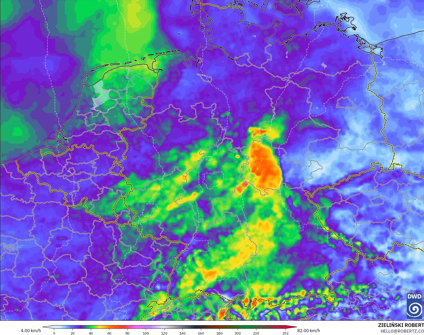 ICON model - Niemcy, Porywy wiatru