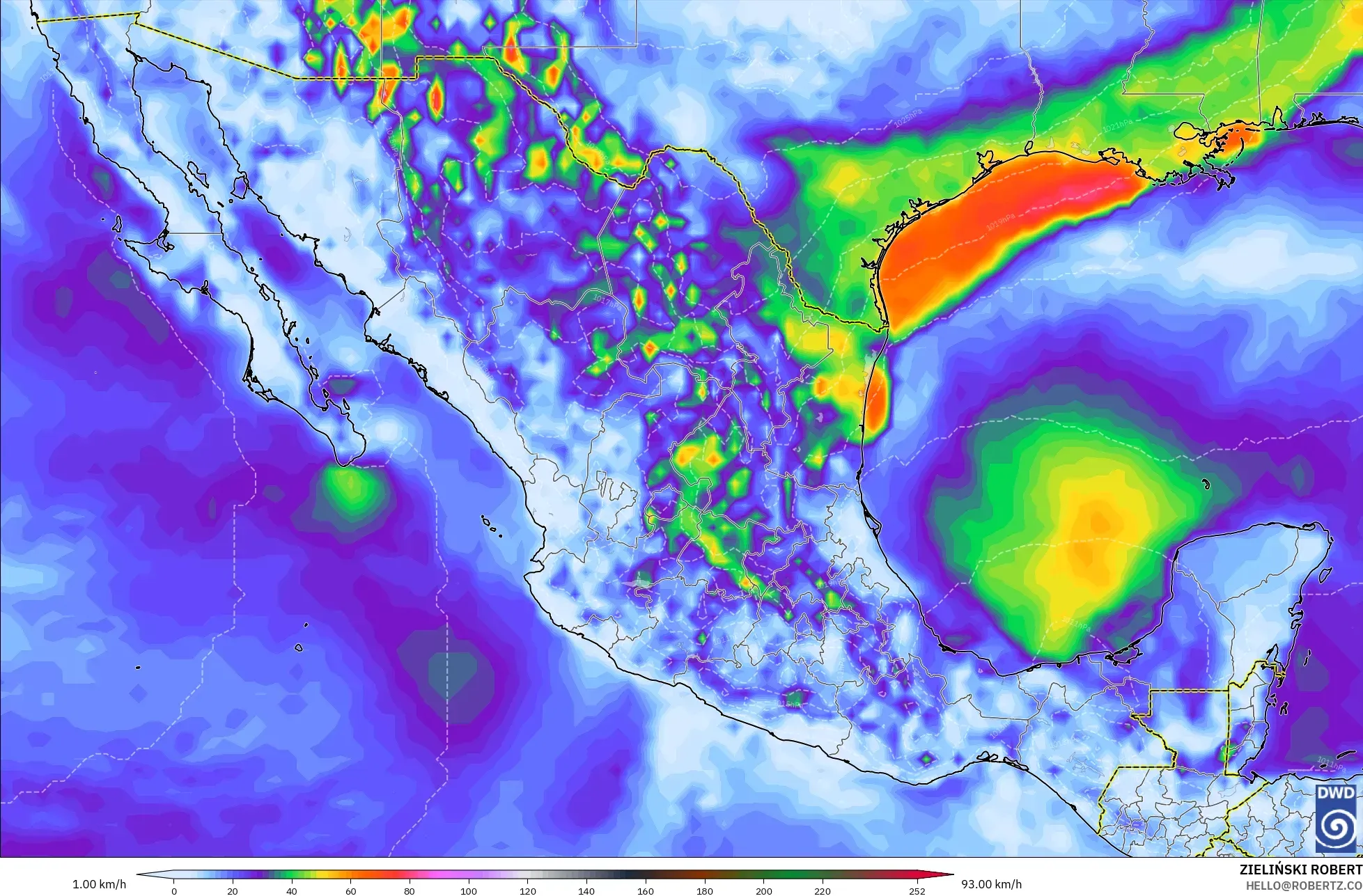 ICON model - Meksyk, Porywy wiatru
