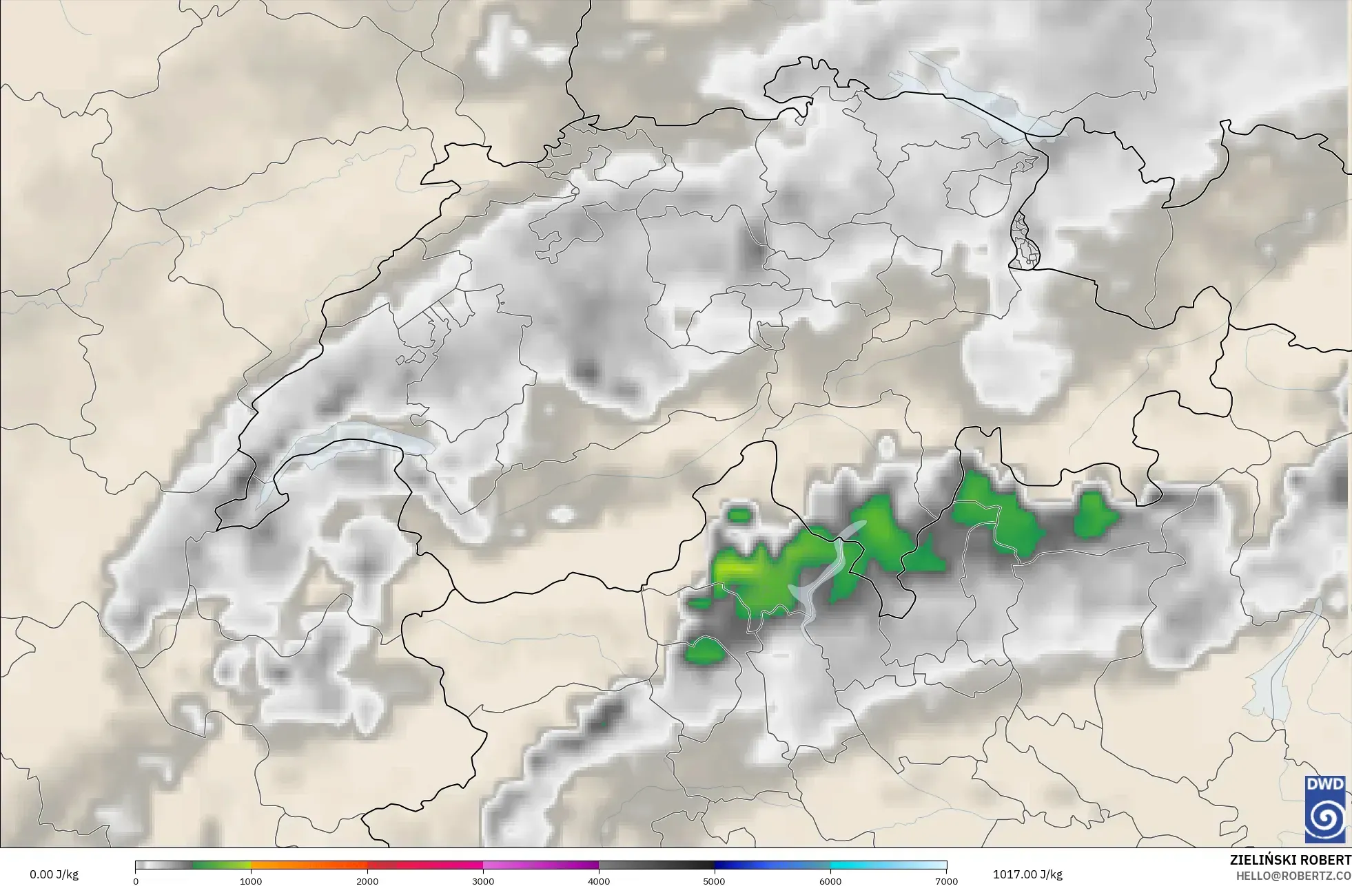 ICON model - Szwajcaria, CAPE