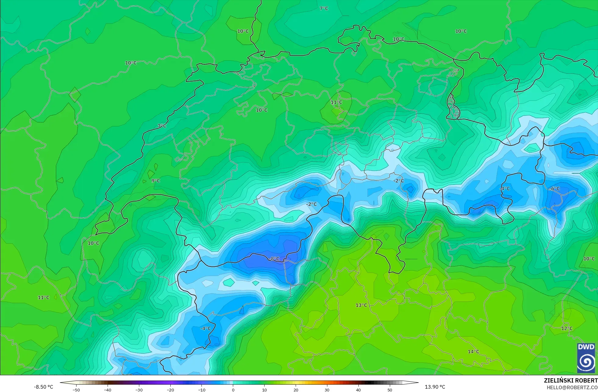 ICON model - Szwajcaria, Punkt rosy na 2 m