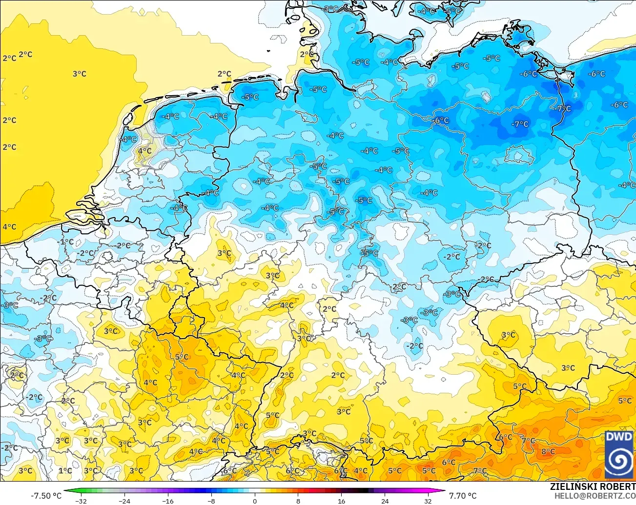 ICON model - Niemcy, Anomalia temperatury na 2 m
